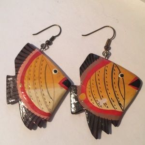 Wooden Handmade Painted Fish Earrings.